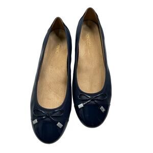 Vionic Minna Women's sz 12 Navy Patent Leather Cap Toe Ballet Flat Shoes Bow